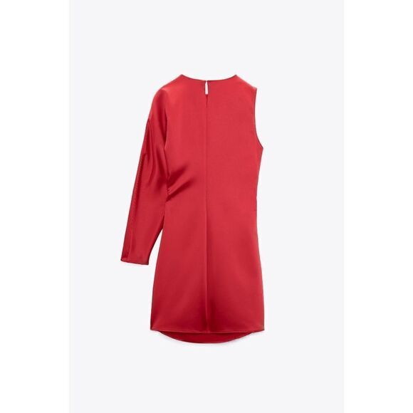 NWT ZARA ASYMMETRIC SATIN EFFECT DRESS RED - Picture 7 of 13